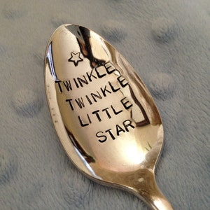 Recycled silverware Twinkle Twinkle Little Star vintage silverware hand stamped spoon image 1