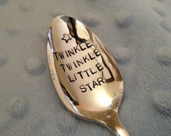 Recycled silverware Twinkle Twinkle Little Star  vintage silverware hand stamped spoon