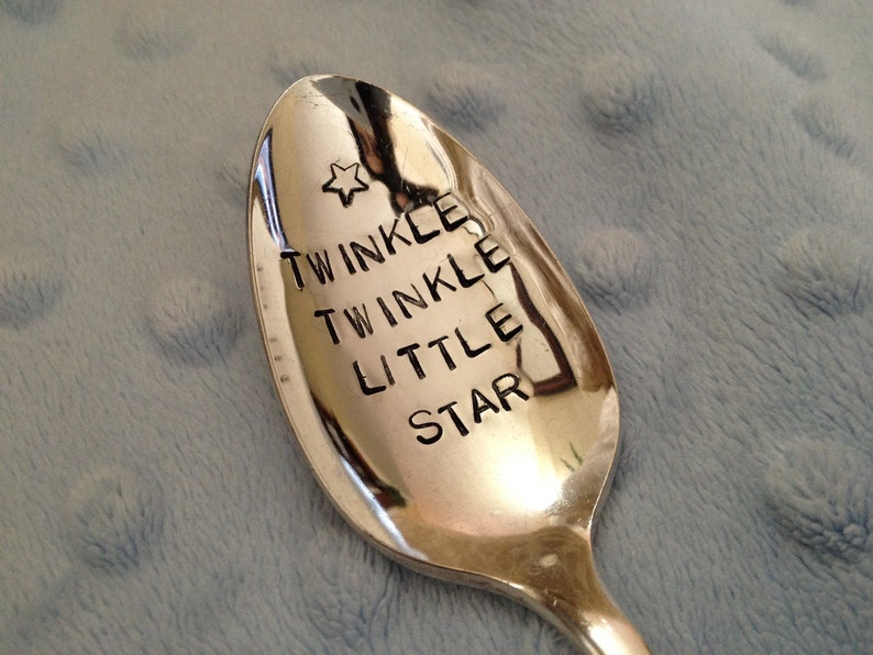 Recycled silverware Twinkle Twinkle Little Star vintage silverware hand stamped spoon image 1