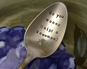 Do You Wanna Build A Snowman?   Recycled Silverware Spoon Hand Stamped