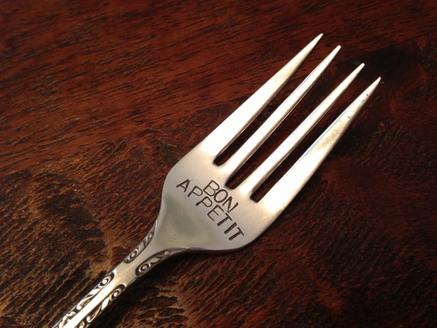 Recycled Vintage Silverware Hand Stamped Fork, Bon Appetit - Etsy