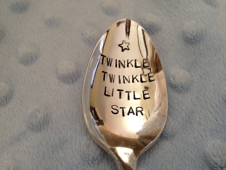 Recycled silverware Twinkle Twinkle Little Star vintage silverware hand stamped spoon image 2