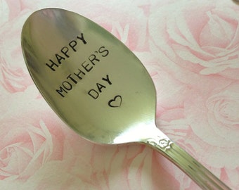 Happy Mothers Day   vintage silverware hand stamped spoon