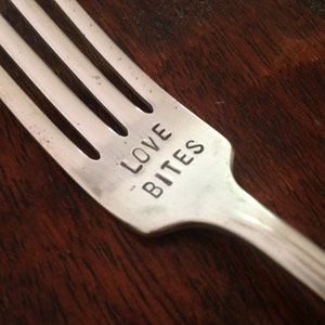 Love Bites recycled vintage silverware hand stamped fork image 3