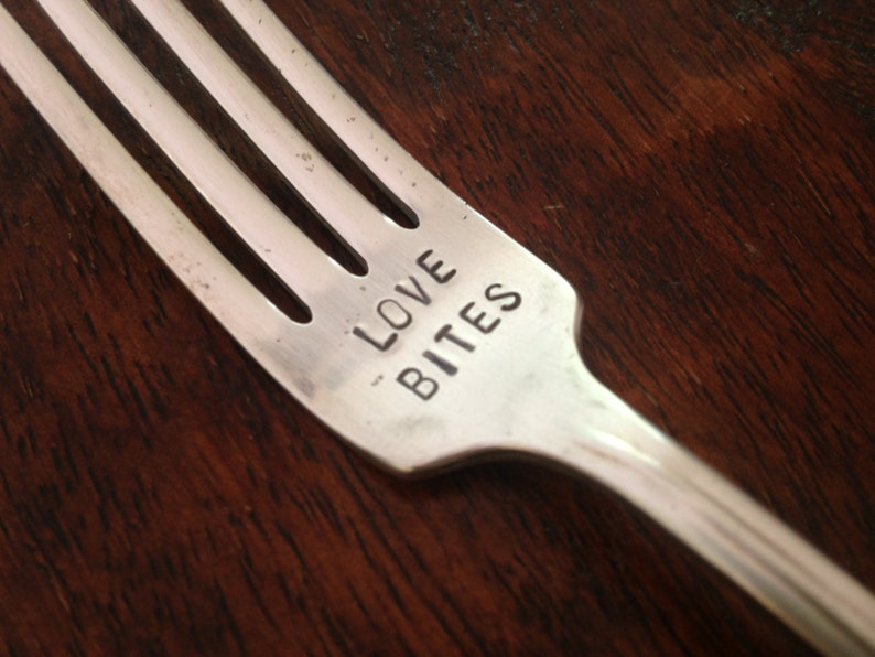 Love Bites recycled vintage silverware hand stamped fork image 3