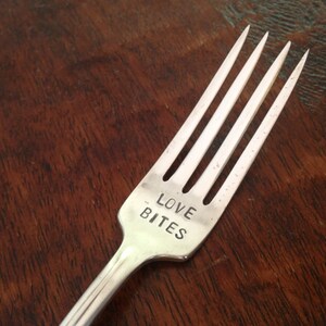 Love Bites recycled vintage silverware hand stamped fork image 2