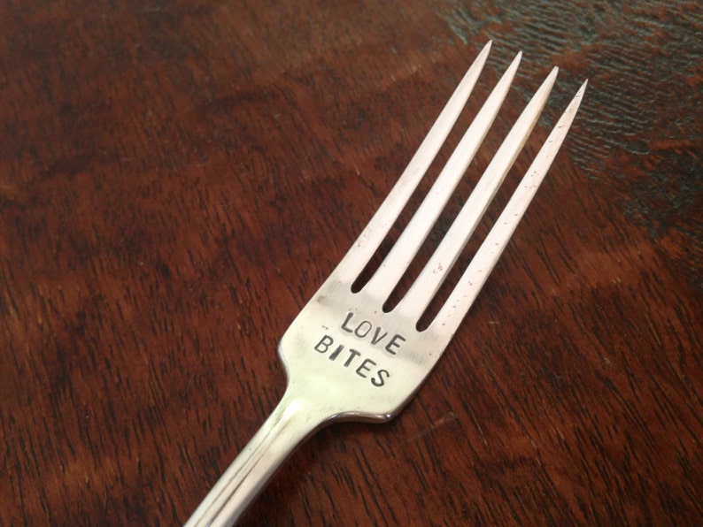 Love Bites recycled vintage silverware hand stamped fork image 2