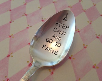 recycled silverware Keep Calm and Go To Paris   Hand Stamped Vintage Spoon
