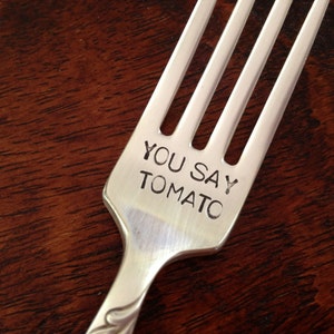 recycled vintage silverware hand stamped fork You Say Tomato image 1