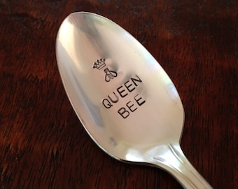 Queen Bee   Hand Stamped Vintage Silverplate Spoons