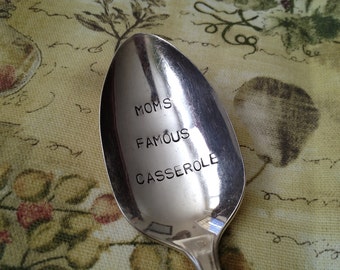 recycled silverware  Moms Famous Casserole    vintage silverware hand stamped large serving spoon