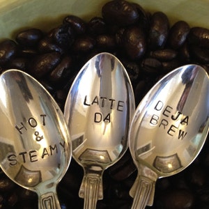 Choose 5 Hand Stamped Vintage Spoons for Coffee Lovers image 3