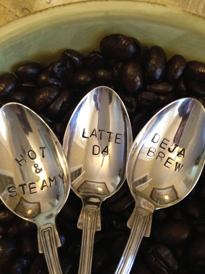Choose 5 Hand Stamped Vintage Spoons for Coffee Lovers image 3