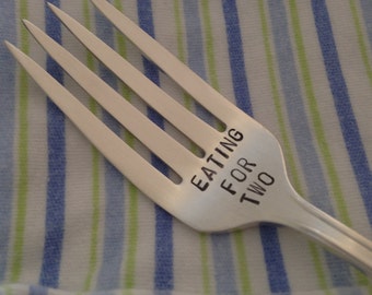 Eating For Two  recycled silverware vintage hand stamped fork  pregnancy announcement