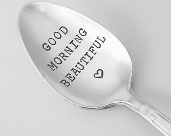 recycled silverware vintage silverware hand stamped Good Morning Beautiful spoon