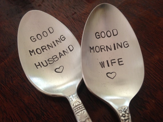 Good Morning Husband And Wife Spoons Hand Stamped Vintage Etsy