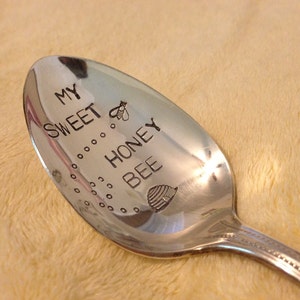 Recycled Silverware My Sweet Honey Bee vintage silverplate hand stamped spoon image 3