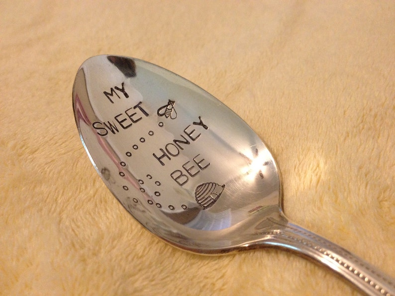 Recycled Silverware My Sweet Honey Bee vintage silverplate hand stamped spoon image 3