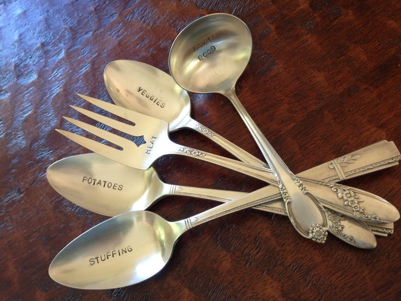 Holiday Dinner Serving Set of 5 Hand Stamped Silverplate Etsy