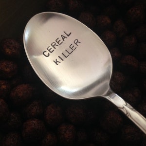 Cereal Killer vintage recycled silverware hand stamped cereal spoon image 2