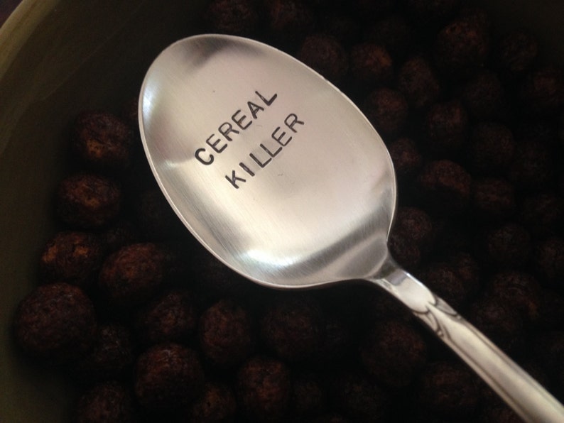 Cereal Killer vintage recycled silverware hand stamped cereal spoon image 2