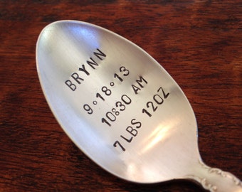 Personalized Baby Spoon    Recycled  vintage silverware hand stamped spoon