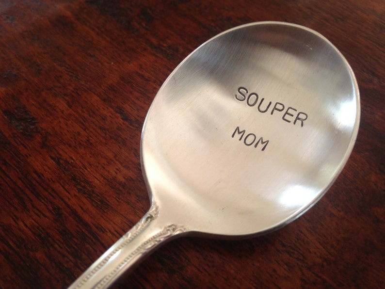 Souper Mom vintage silverware hand stamped soup spoon image 1