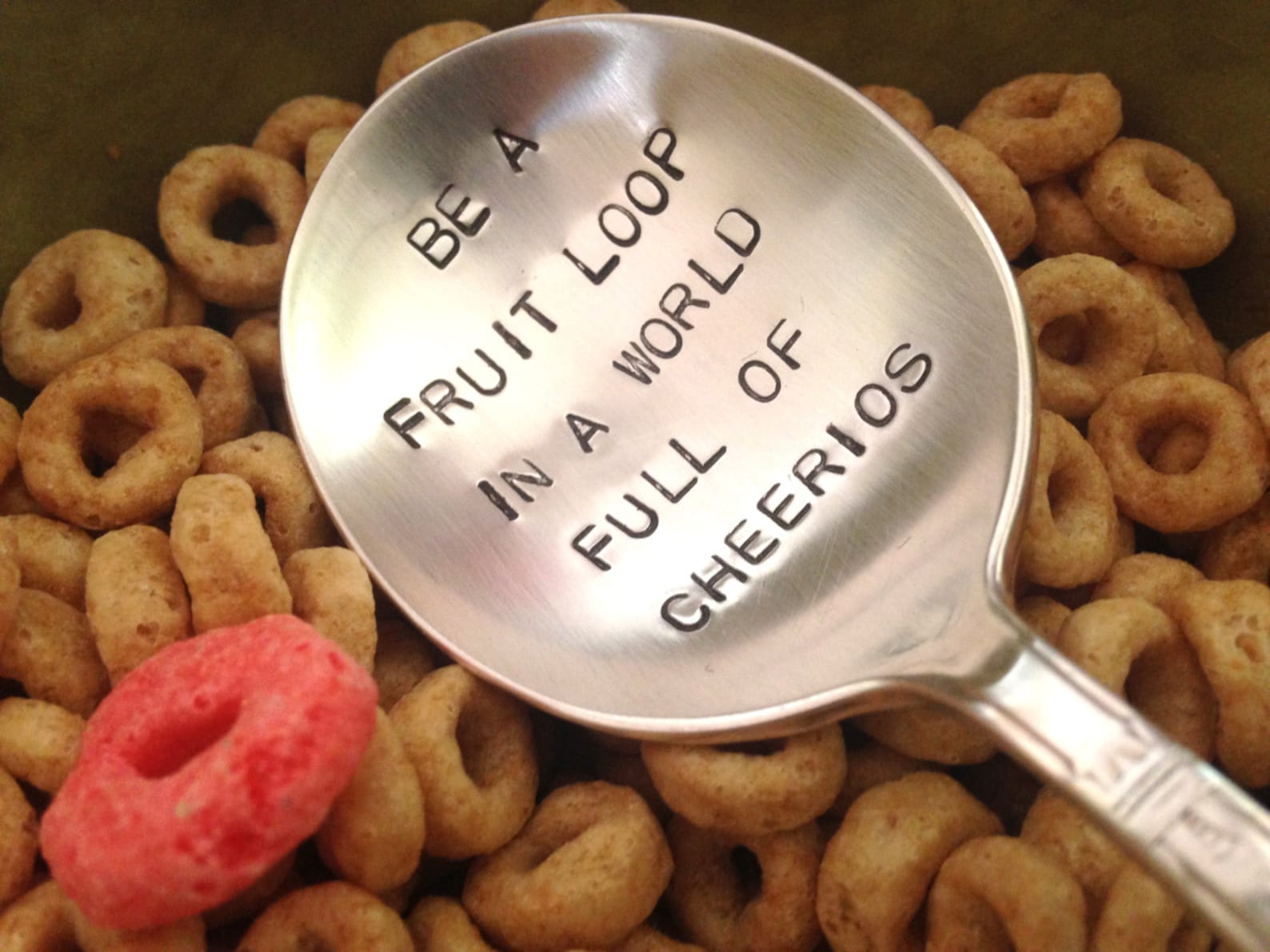 Be A Fruit Loop In A World Of Cheerios hand stamped recycled Etsy