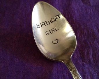 Birthday Girl  vintage silverware hand stamped spoon