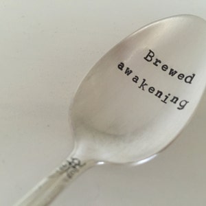 Brewed Awakenings Hand Stamped Vintage Spoon for Coffee Lovers image 2