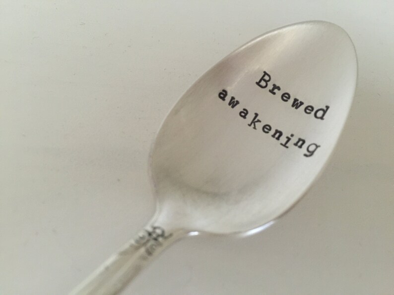 Brewed Awakenings Hand Stamped Vintage Spoon for Coffee Lovers image 2