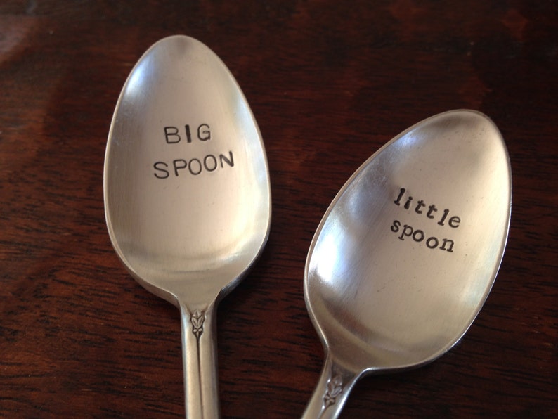 Big Spoon Little Spoon Wedding Spoons Hand Stamped Vintage