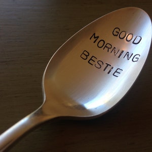 Good Morning Bestie, recycled vintage silver plate spoon image 1