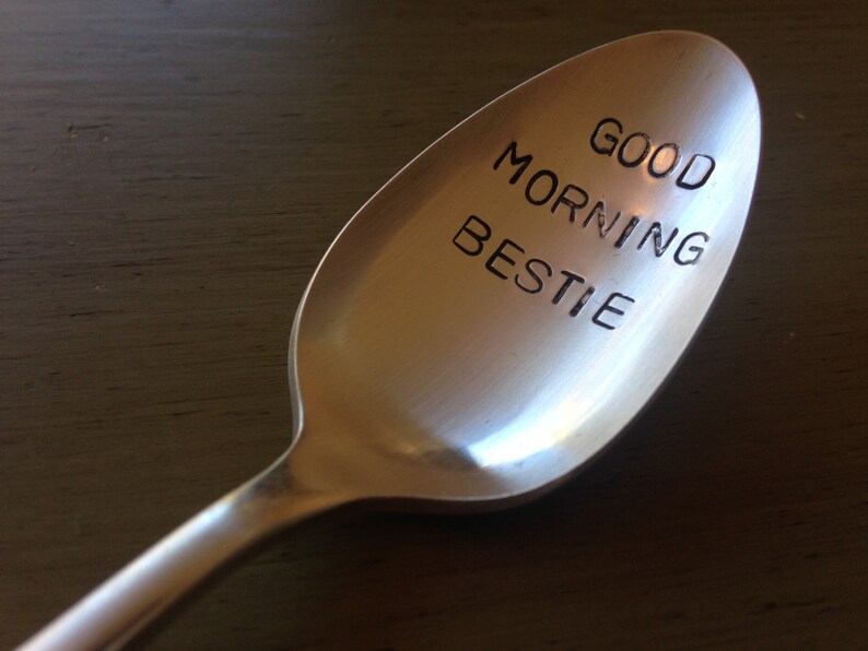 Good Morning Bestie, recycled vintage silver plate spoon image 1