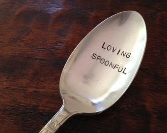 Loving Spoonful    recycled vintage silverware hand stamped large serving spoon