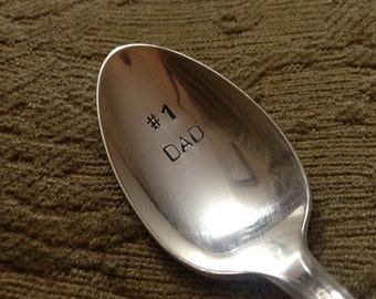 Number 1 Dad  vintage silverware hand stamped spoon