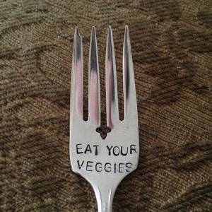 vintage silverware hand stamped fork Eat Your Veggies image 2