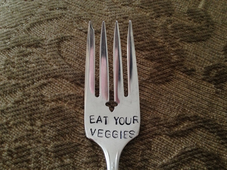 vintage silverware hand stamped fork Eat Your Veggies image 2