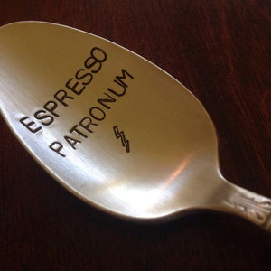 Espresso Patronum vintage silverware hand stamped spoon image 2