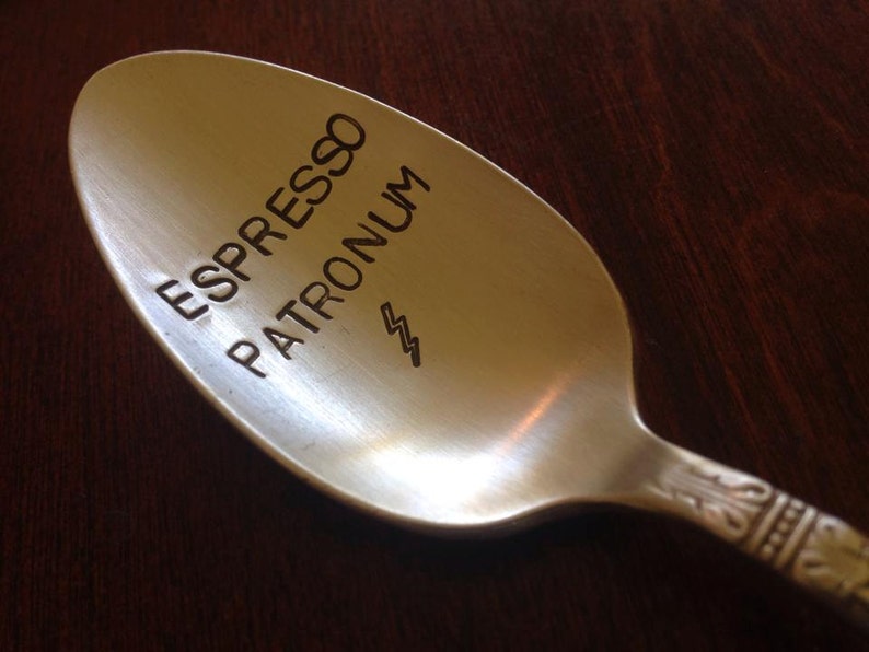 Espresso Patronum vintage silverware hand stamped spoon image 2