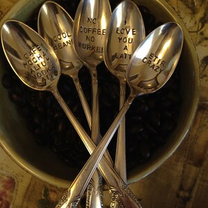 vintage silverware hand stamped coffee spoons image 2