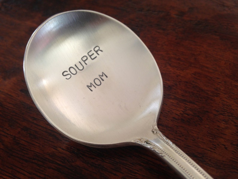 Souper Mom vintage silverware hand stamped soup spoon image 2