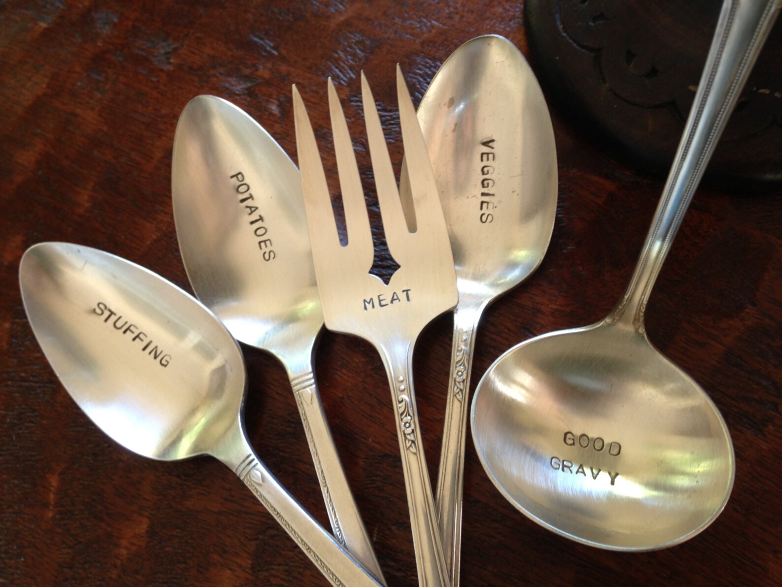 Holiday Dinner Serving Set of 5 Hand Stamped Silverplate Etsy
