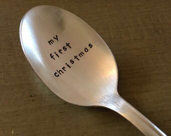 My First Christmas    Hand Stamped Personalized Vintage Childs spoon