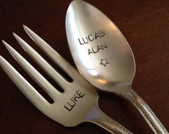 Vintage Childs Fork and Spoon Set     Personalized