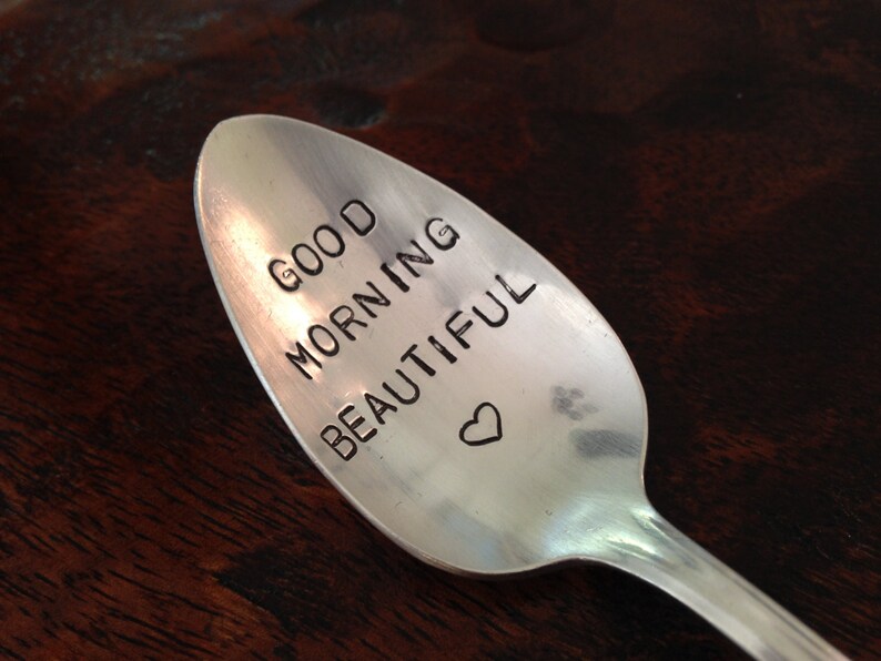 recycled silverware vintage silverware hand stamped Good Morning Beautiful spoon image 4