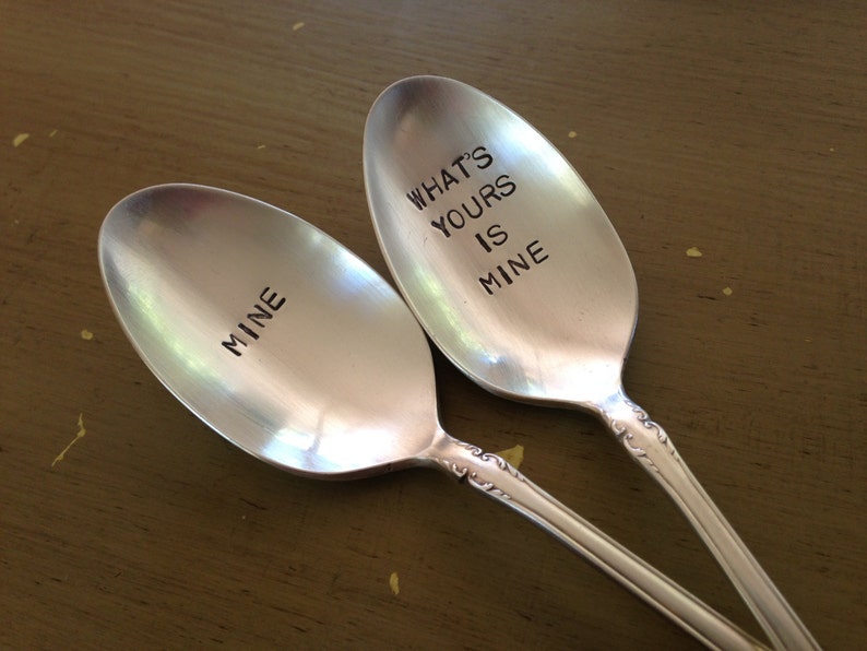 Mine Hand Stamped Vintage Spoons for Couples Wedding Spoons Etsy