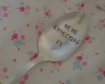 We're Expecting   recycled silverware vintage hand stamped spoon birth announcement