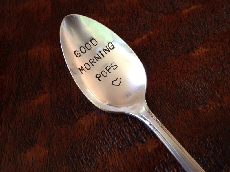 Good Morning Pops recycled silverware Hand Stamped Personalized Vintage