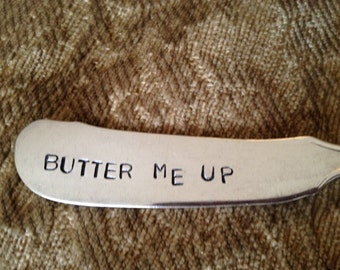 vintage silverware hand stamped cheese spreader, butter knife  Butter Me Up